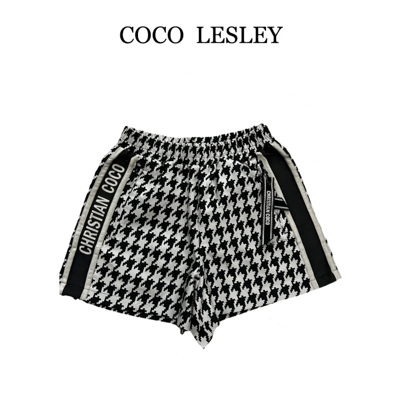 COCO LESLEY 百搭黑白时尚气质格子短裤2750