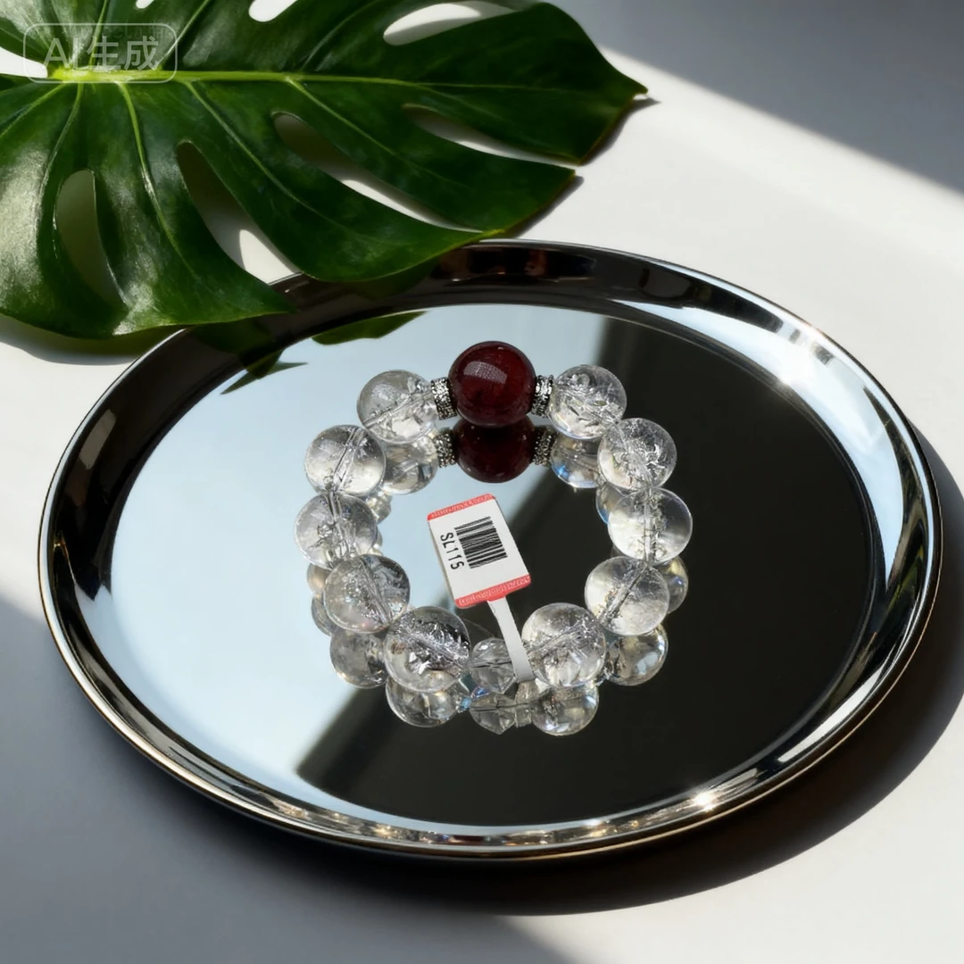 【三少人文晶典】SL115天然喜玛拉雅白水晶16m+红胶花18m手串