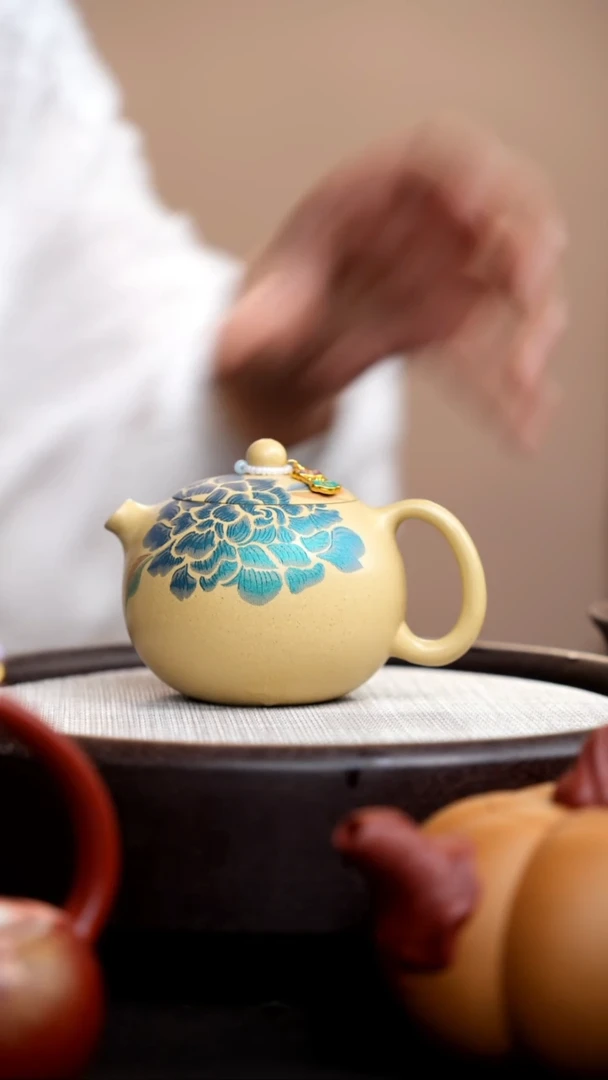 茶壶紫砂本山绿河豚西施搪彩蓝