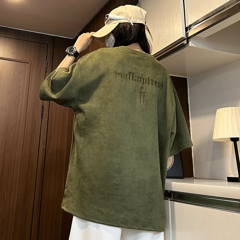 刺绣夏季短袖T恤男2025新款潮牌美式圆领体恤情侣宽松ins百搭半袖