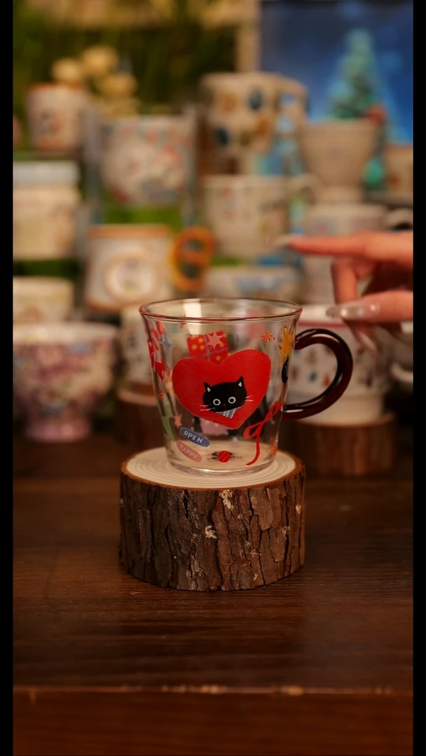 摆件陶玻璃小猫杯子