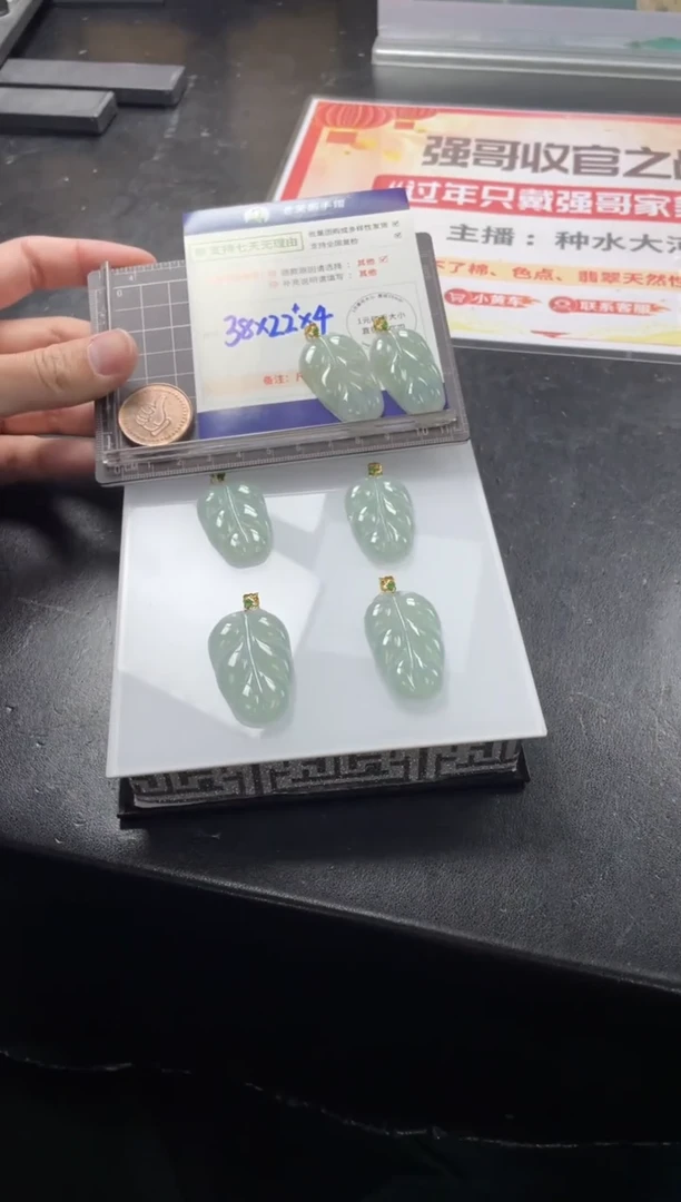 【闪购商品】翡翠挂件18K金镶嵌冰蓝叶子配绳/多样性发其一CP