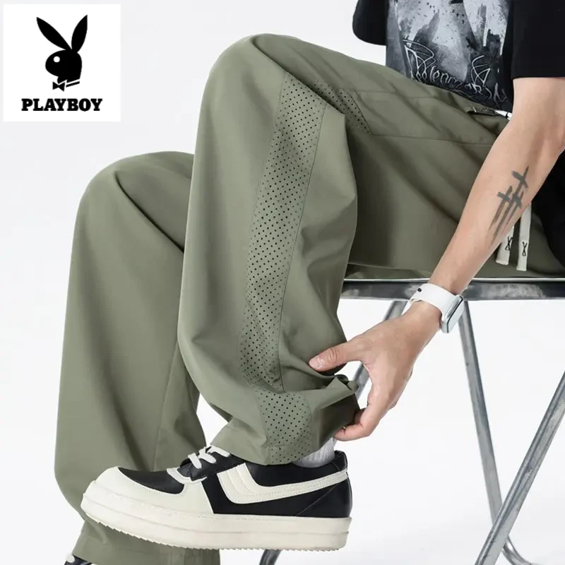 花花公子薄款网眼透气速干直筒休闲裤男士夏季新款潮牌轻奢男装潮