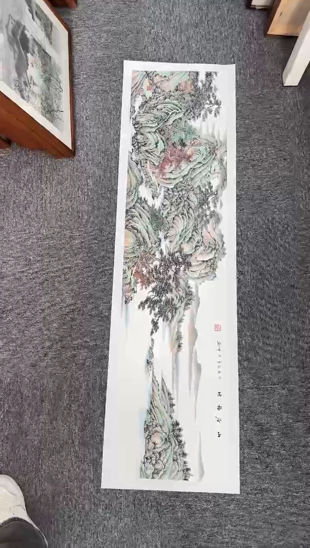 书法A153手绘山水四尺对开-软片