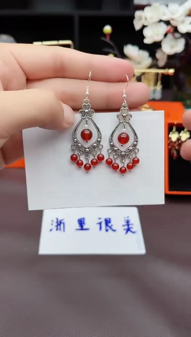 玛瑙/玉髓耳饰银S925镶嵌103000