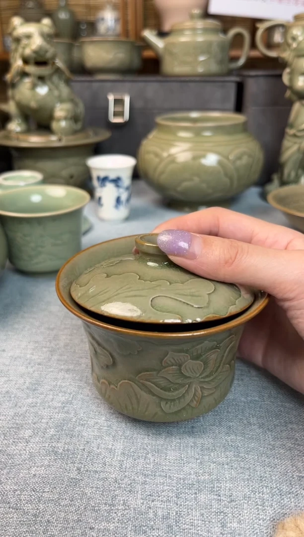 碗手工剔花二才盖碗