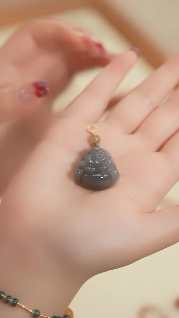 【闪购商品】和田玉扣头未镶嵌【云边】烟紫和田 佛公 扣头