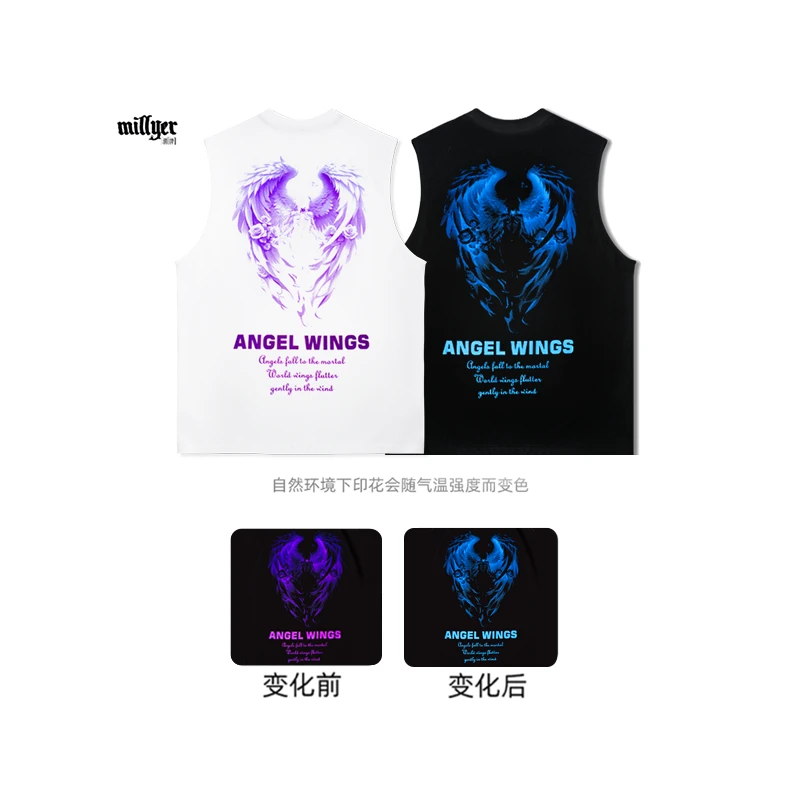 Millyer夏季新款美式温变天使之翼男士纯棉宽松印花背心无袖坎肩