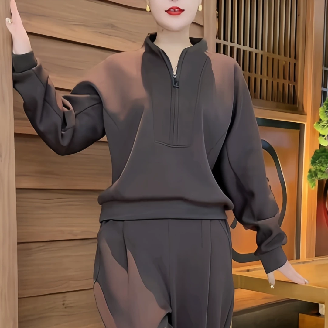 时尚休闲运动套装2025春季新款遮肉显瘦长袖上衣哈伦裤子两件套女