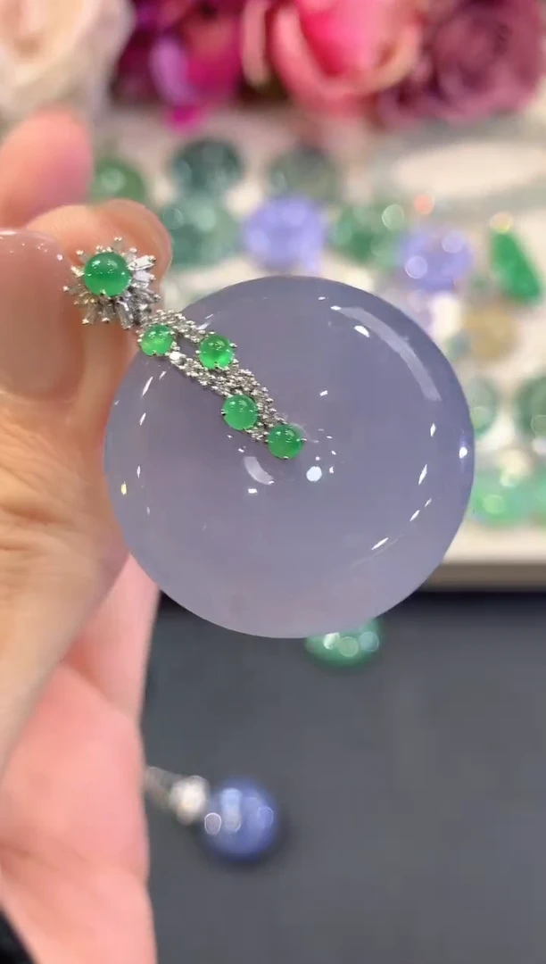吊坠(不含链)18K金镶嵌翡翠a160紫货有色差