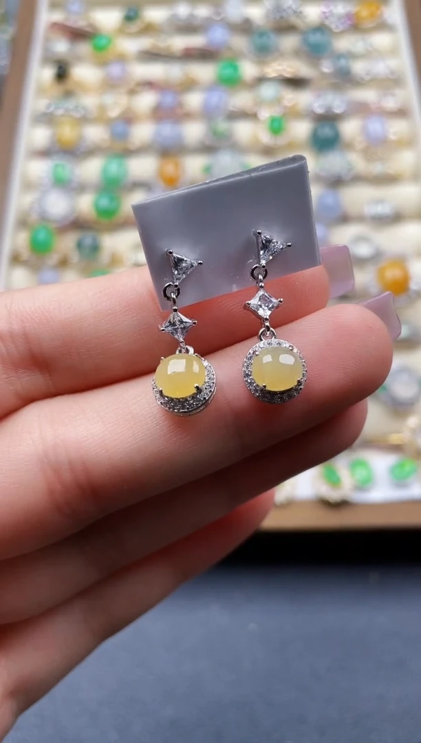 银S925镶嵌翡翠耳饰106