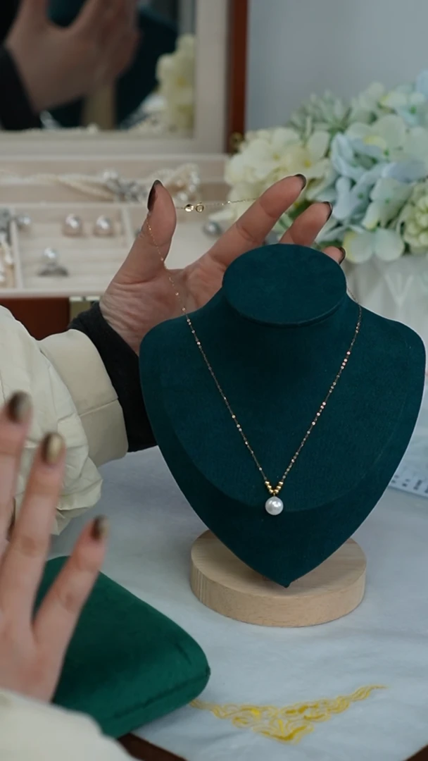 【闪购商品】淡水珍珠项链18K金镶嵌项链 8-9mm