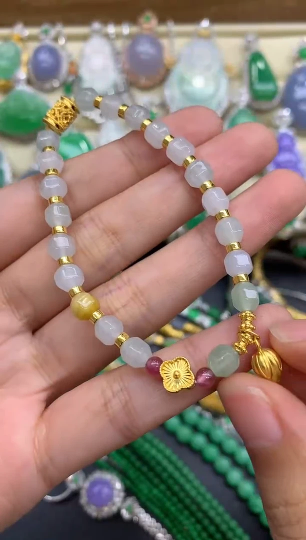足金镶嵌手链翡翠273-中国好珍宝