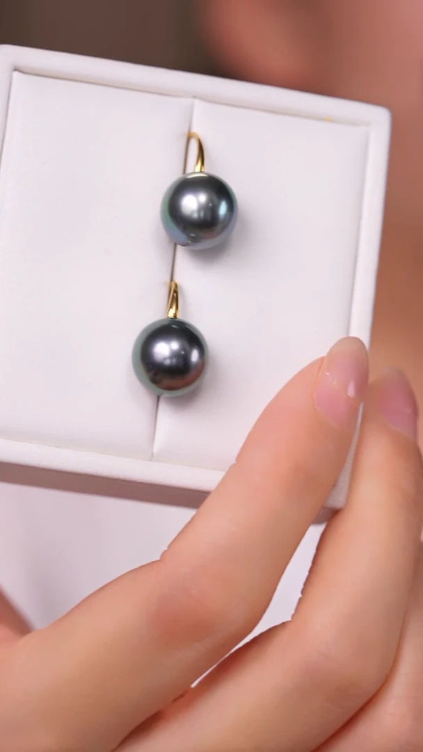 18K金镶嵌海水珍珠耳坠则*大溪地12-13mm