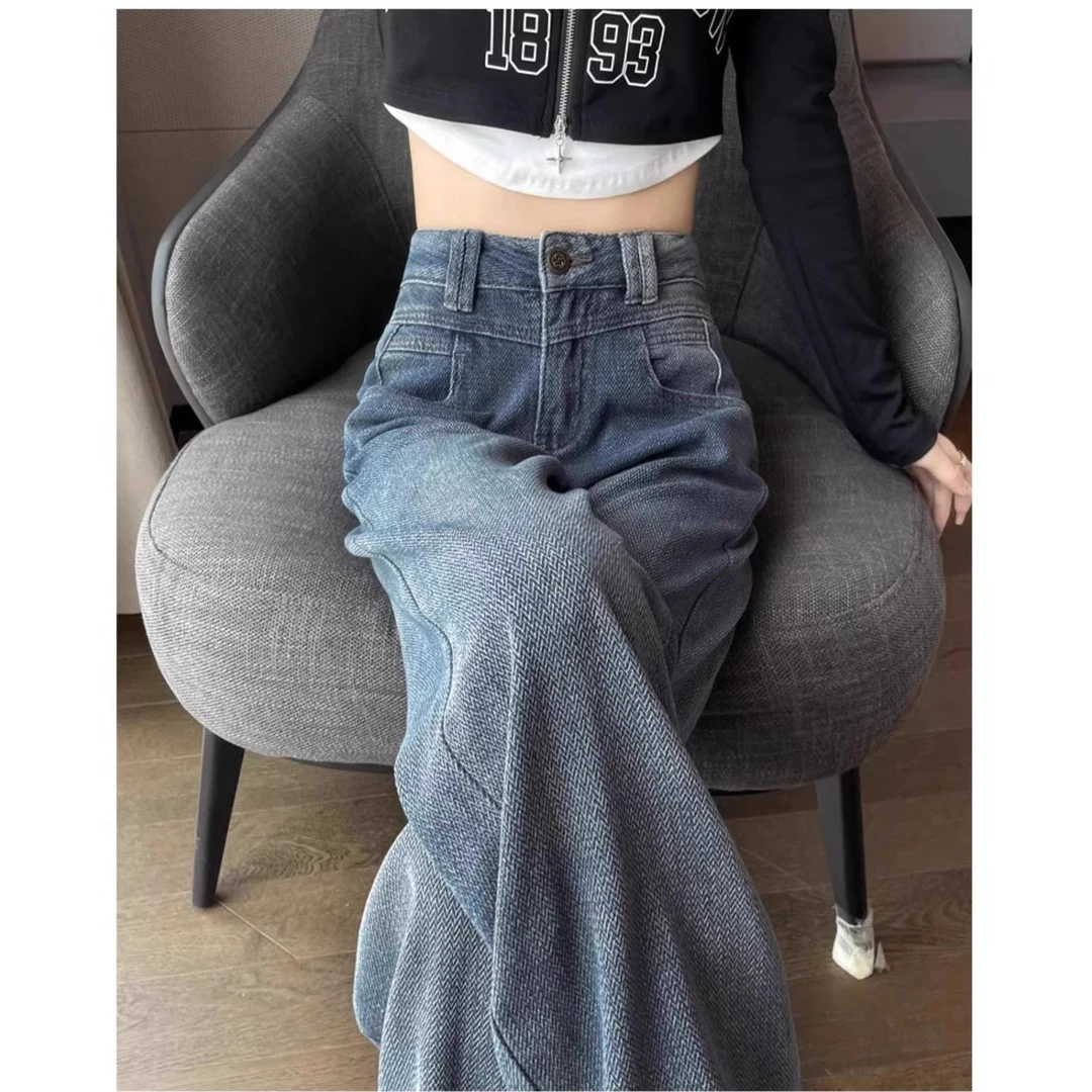 梨形身材300斤复古高腰牛仔裤女大码胖mm显瘦裤子美式宽松直筒裤2