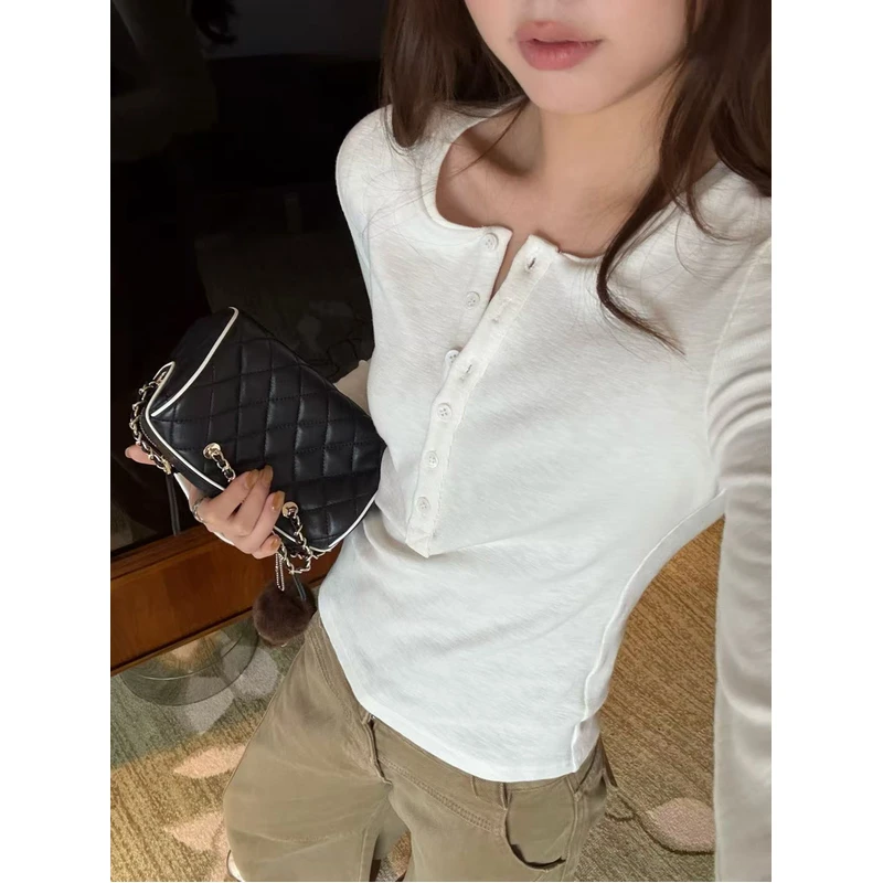 2025年秋冬新款260g磨毛修身内搭长袖亨利领打底衫女碎花T恤