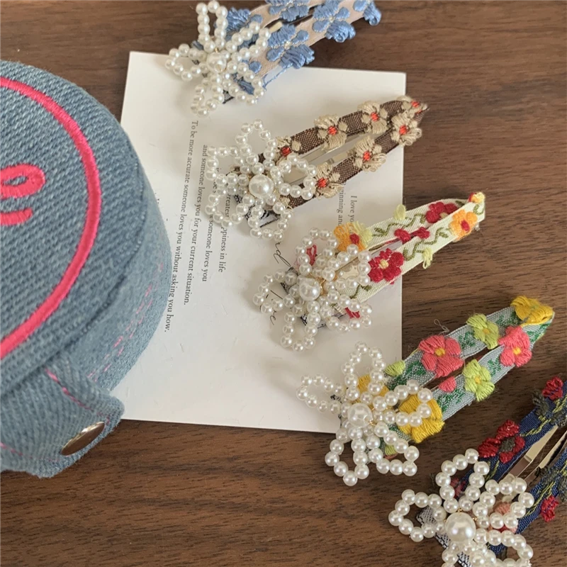 精致森系早春清新彩色花朵发夹2024新款可爱刺绣碎发发饰刘海夹女