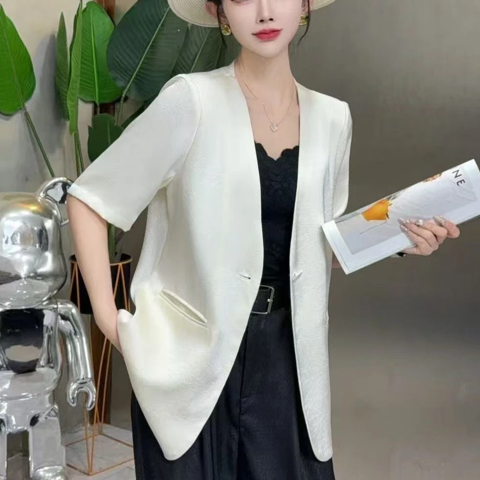 2025夏季新款鎏金锻上衣外套缎面高级醋酸休闲西装气质时尚西服