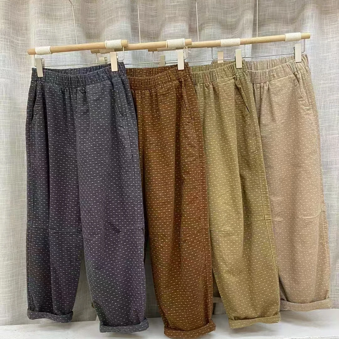 女士纯棉宽松气球裤春秋款女裤显瘦哈伦八九分休闲裤