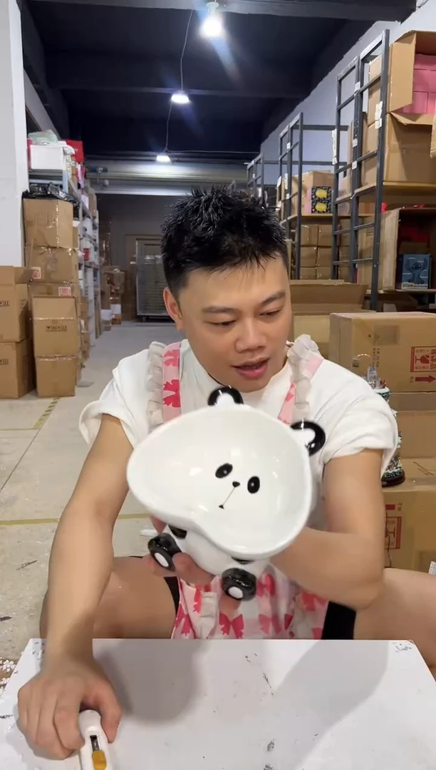 瓷片陶瓷A款爱心熊猫狗粮碗