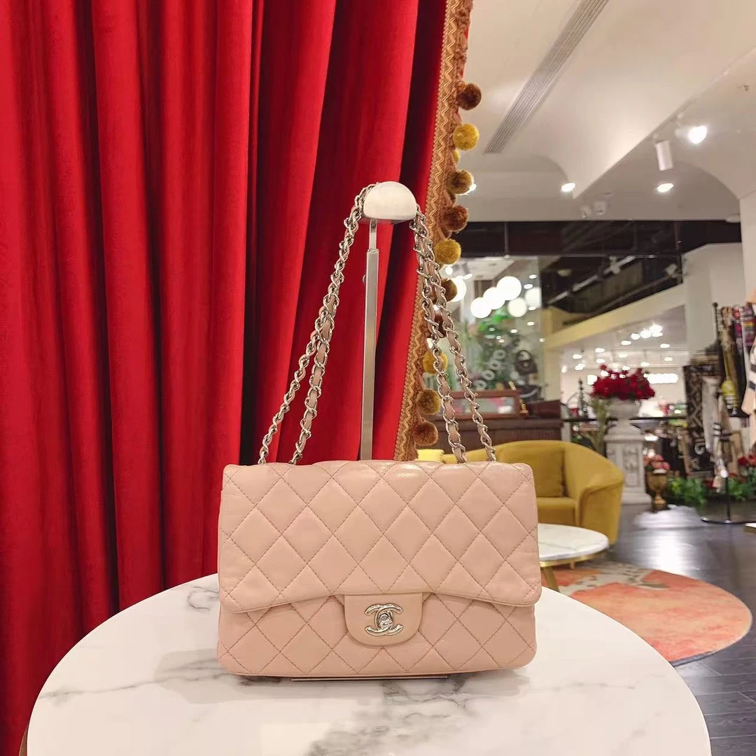 95新 Chanel/香奈儿 香奈儿cf季节款奶茶色银扣羊皮/28734322