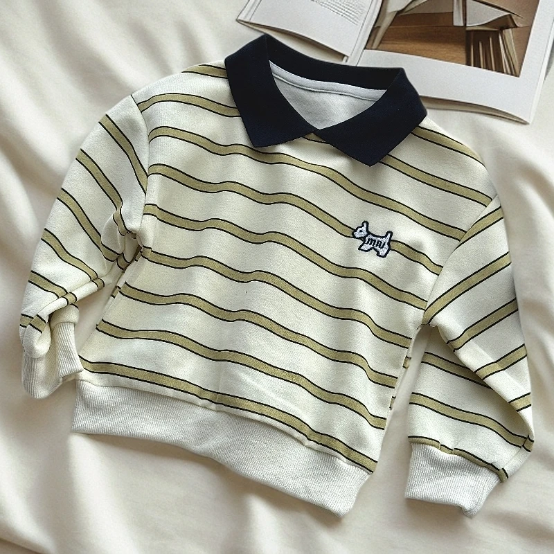 百搭条纹童装套头男宝洋气卫衣儿童休闲春秋时尚时髦百搭撞色