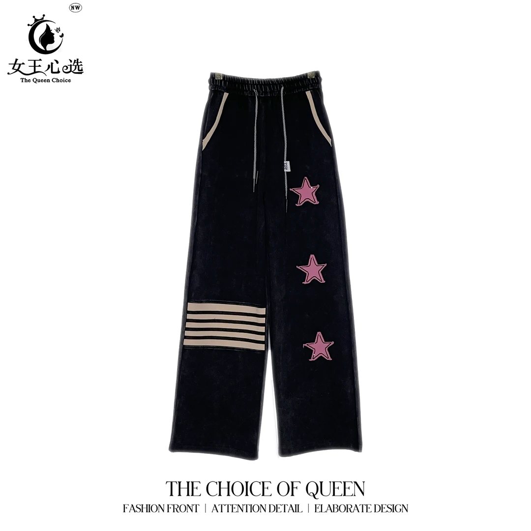 棉【衣圆圆】D3A032春季新款五角星阔腿休闲裤