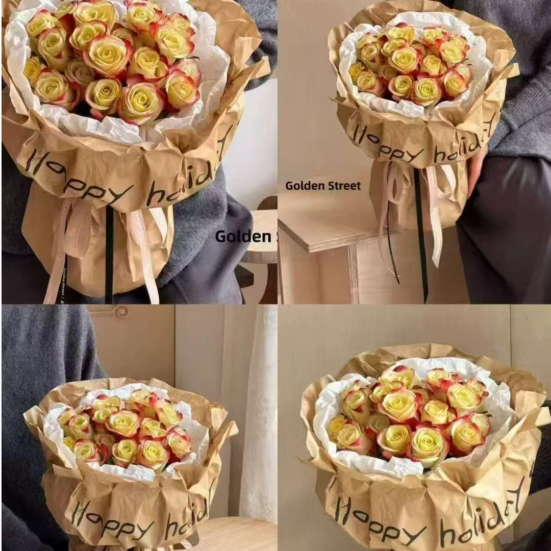 「中浩」新款韩式复古英文手揉diy牛皮花艺包装纸10张/包鲜花礼品