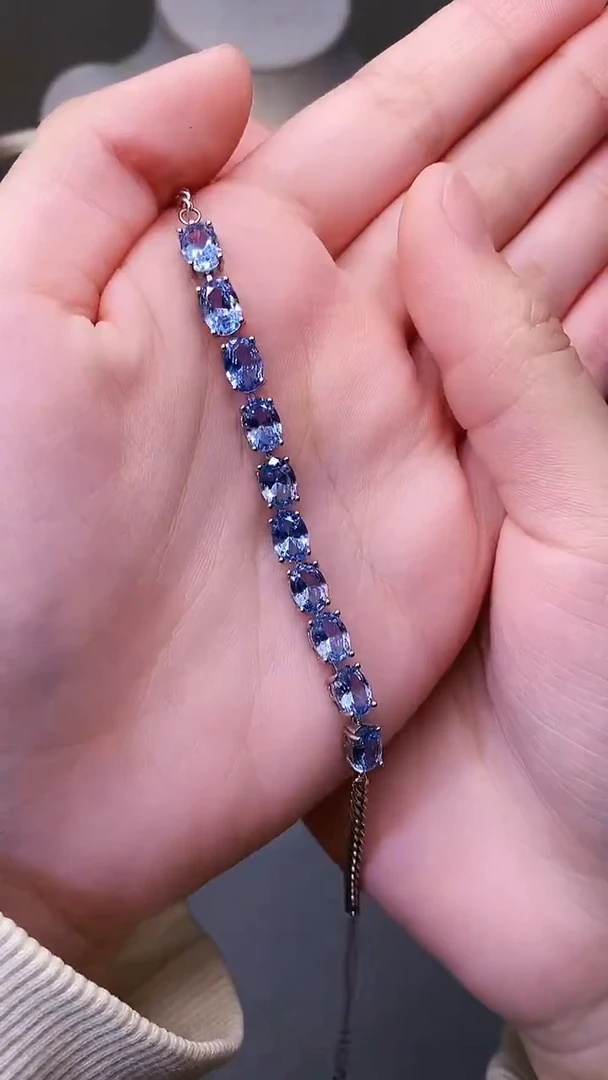 银S925镶嵌手链海蓝宝石20