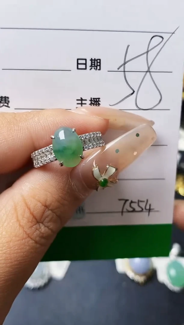翡翠戒指银S925镶嵌7554