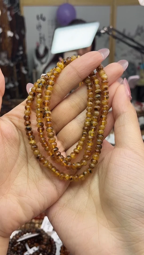 未镶嵌琥珀裸石5+花蜡项链