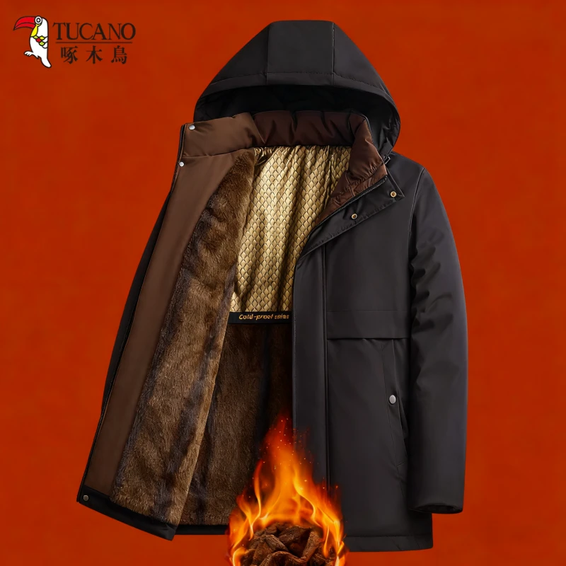 啄木鸟户外保暖棉衣男秋冬季新款防水防寒中长款棉服中老年大码