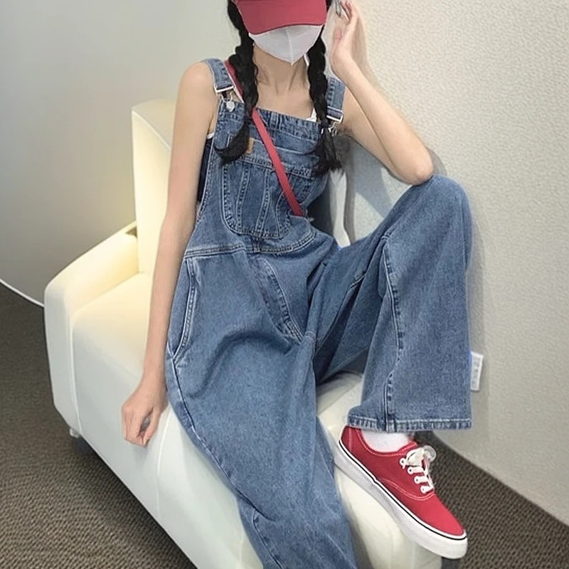 561-630 牛仔背带裤女小个子宽松显瘦慵懒风高腰阔腿裤