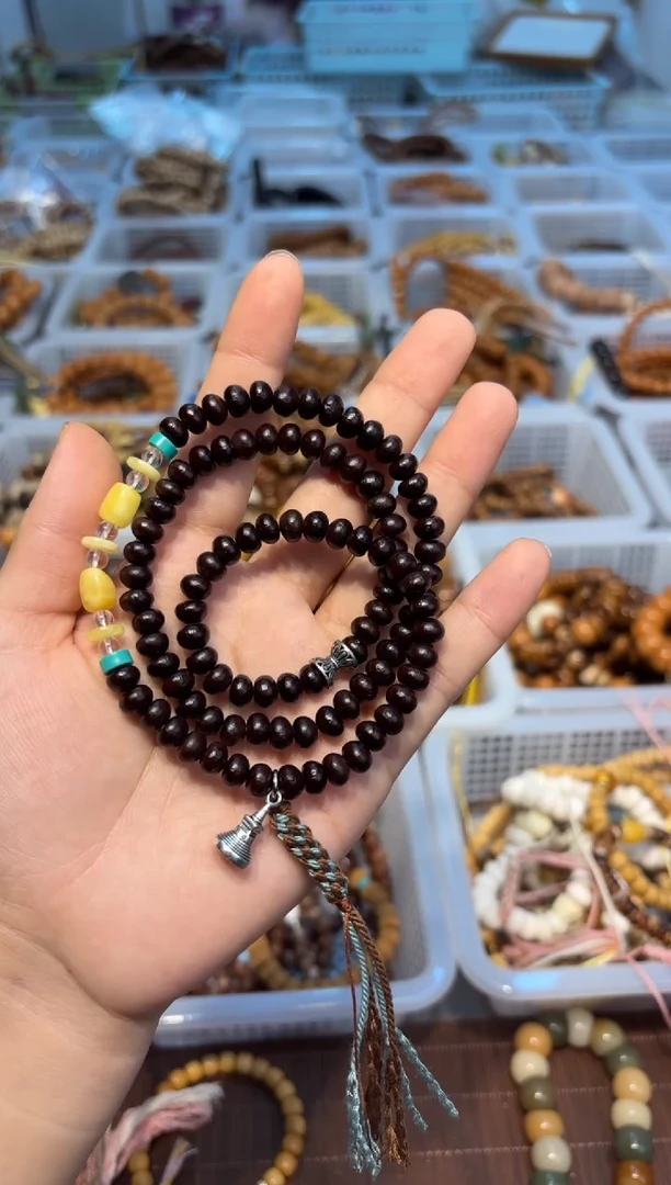 手串琥珀未镶嵌卡7mm紫金钵盂配蜜蜡脖挂链