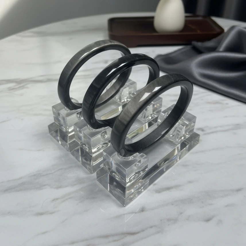 天然正品银曜石方镯原矿黑曜石银眼时尚百搭男女款银曜石手环手镯