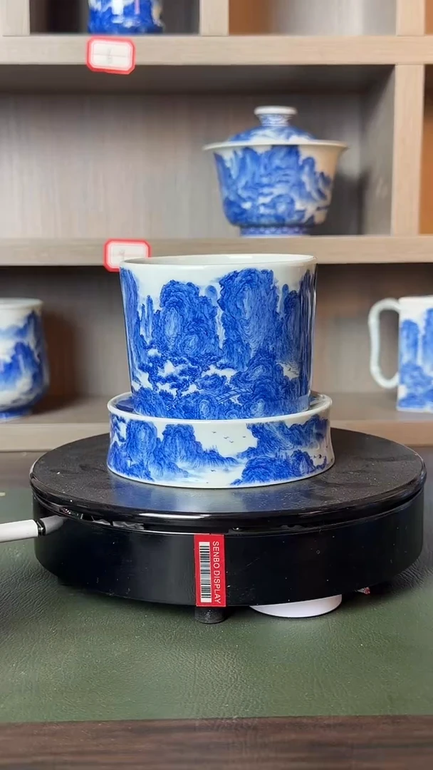 精工青花宋画山直口杯子
