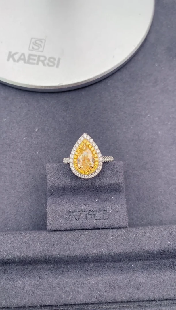 18K金镶嵌戒指/指环钻石1.5ct黄钻   定制    FD