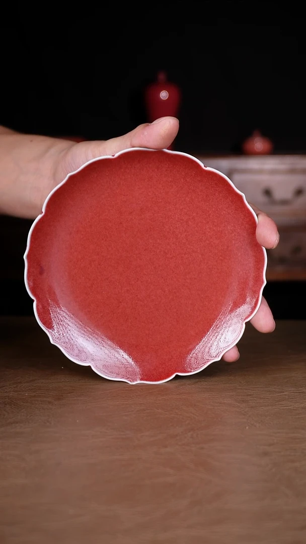 壶承豇豆红景德镇纯手工陶瓷