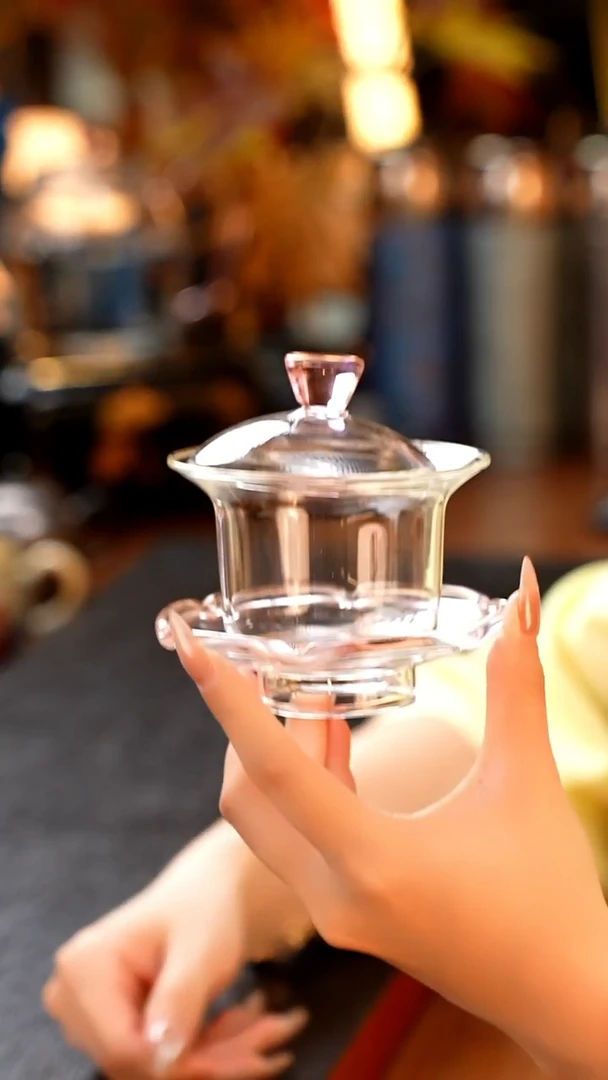 禾器/晶彩禾荷盖碗/浅粉