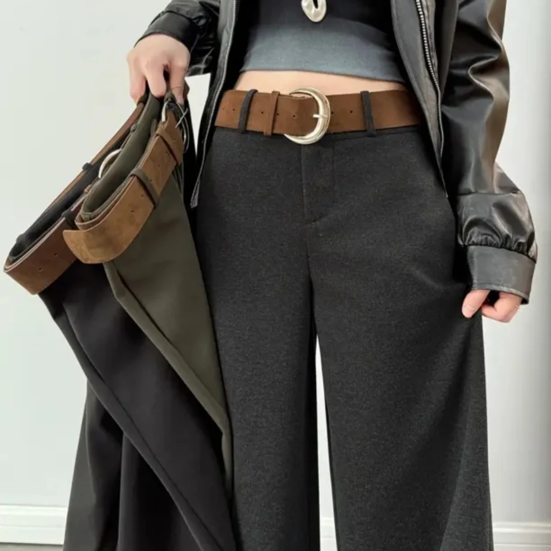 秋冬新品高腰显瘦窄版毛呢宽松阔腿裤时尚百搭休闲裤女
