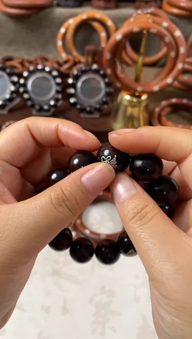 木枣木玉化2.0手串镶银十字