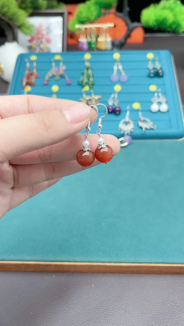 【闪购商品】南红玛瑙耳饰银S925镶嵌303000