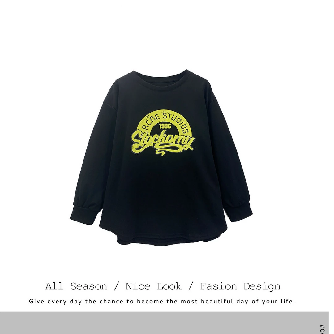 258  黑咖双色圆领休闲长袖宽松下摆设计百搭女装长袖  款号#6322