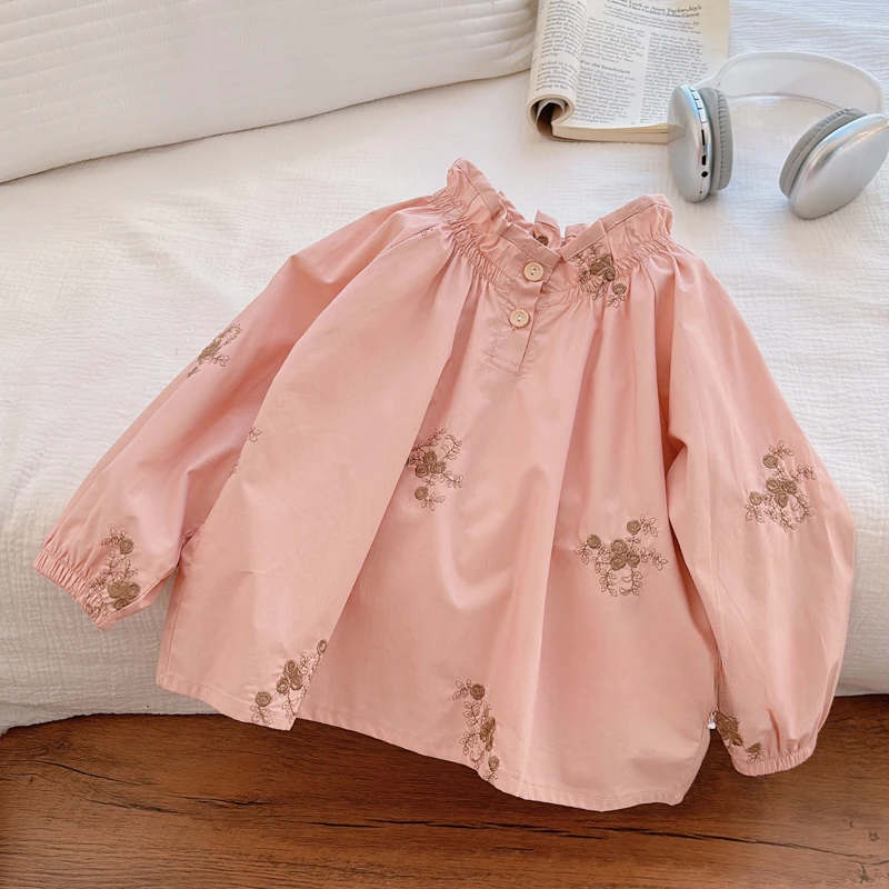 女童2025春季新款洋气重工刺绣娃娃衫女孩时髦秋装女宝宝衬衫5250