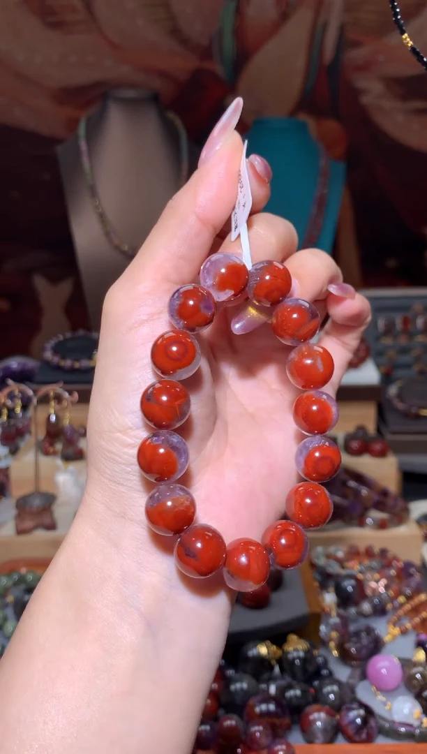 未镶嵌珠宝半成品水晶红极光手串13mm