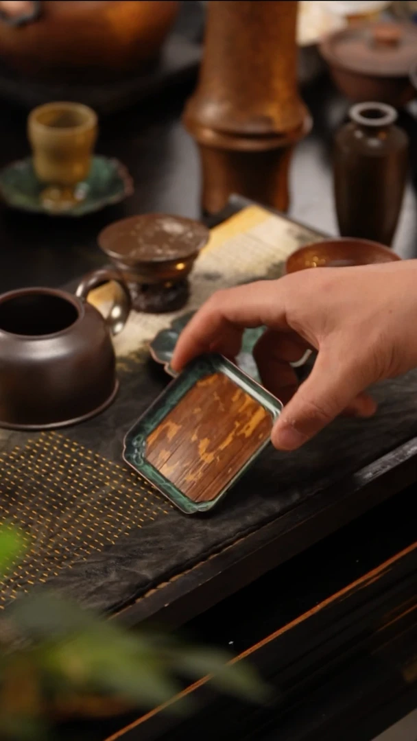 孔雀绿 湘妃竹杯垫