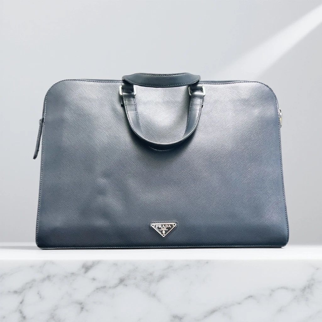 95新 Prada/普拉达 蓝色手提公文包1680 3043