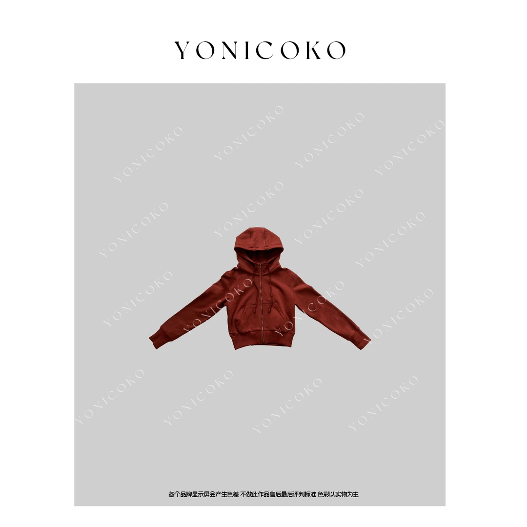 【Yoni Coko】加绒连帽拉链卫衣 铁锈红 23新款精梳棉上衣QB23054