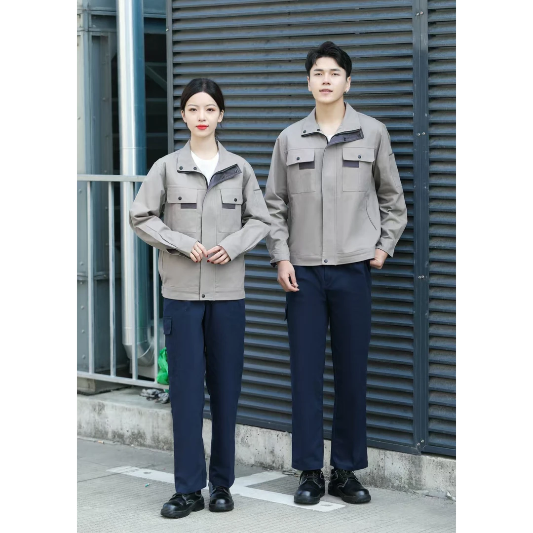 春秋长袖纯棉拼兜单层套装耐磨电焊服高档工作服男款加厚夏季