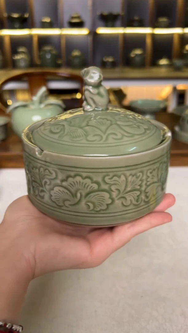 其他耀州窑缠枝牡丹四宝盖盒特价